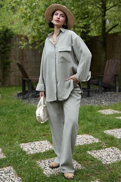 Cep Detay Modal Açık Yeşil İkili Takım