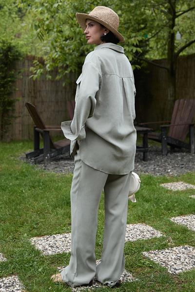 Cep Detay Modal Açık Yeşil İkili Takım