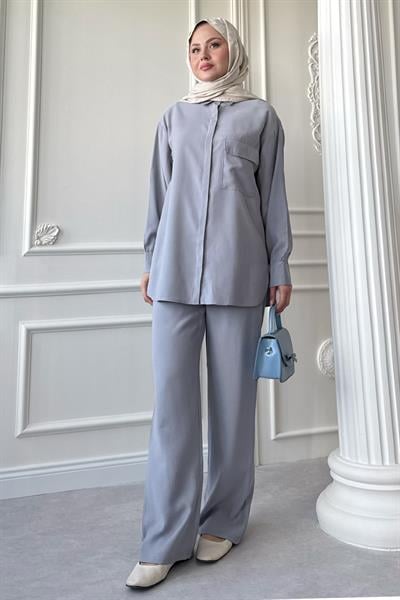 Cep Detay Modal Gri İkili Takım