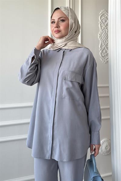 Cep Detay Modal Gri İkili Takım