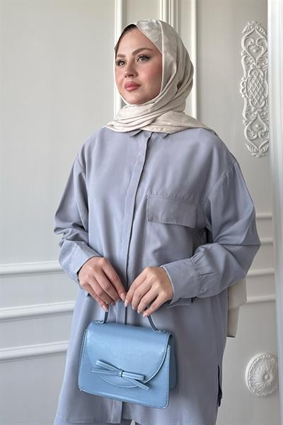 Cep Detay Modal Gri İkili Takım