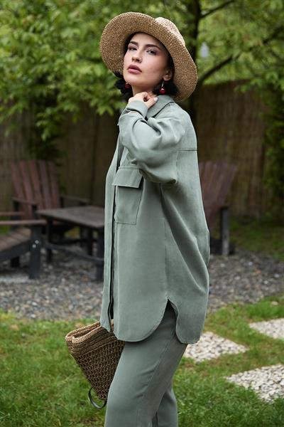 Cep Detay Modal Haki İkili Takım