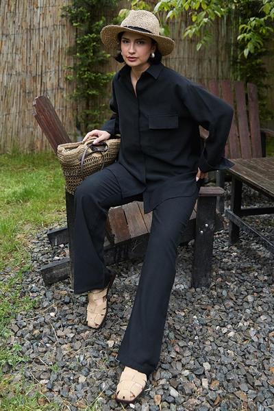 Cep Detay Modal Siyah İkili Takım