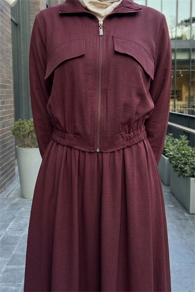 Cep Kapak Detaylı Fermuarlı Bordo Modal Takım