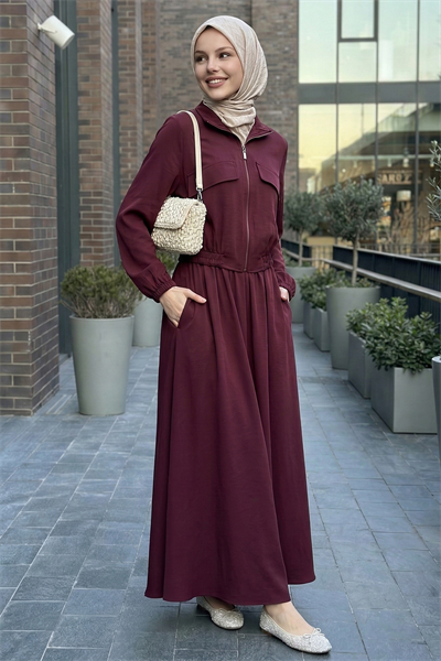 Cep Kapak Detaylı Fermuarlı Bordo Modal Takım