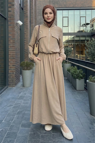 Cep Kapak Detaylı Fermuarlı Taş Modal Takım