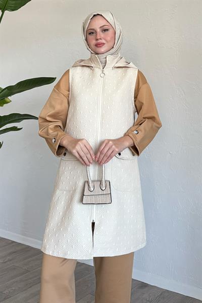 Cepli Kapitone Krem Yelek