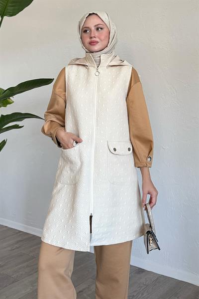 Cepli Kapitone Krem Yelek