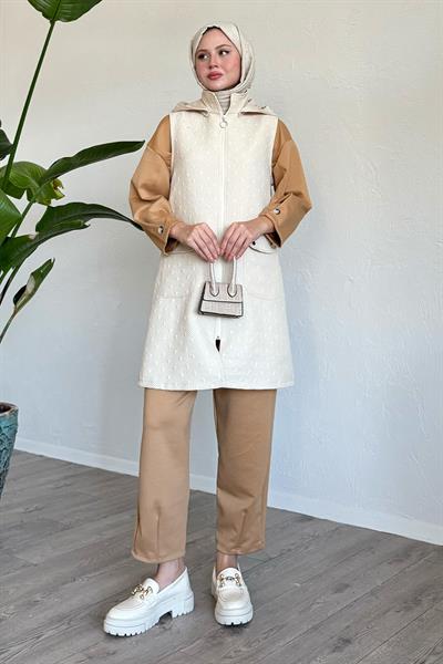 Cepli Kapitone Krem Yelek