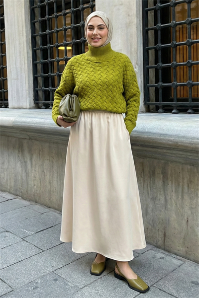 Cepli Kloş Duble Bej Etek