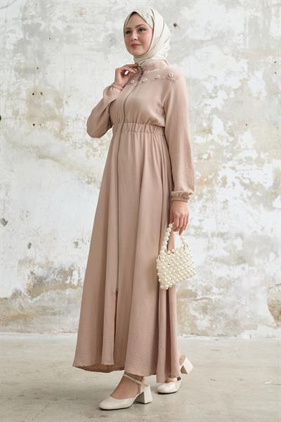 Çiçek İnci Robalı Lastikli Bej Ferace