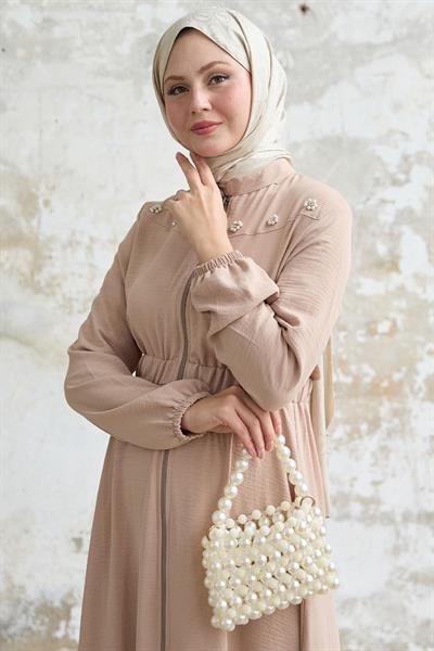 Çiçek İnci Robalı Lastikli Bej Ferace