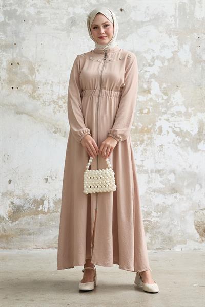 Çiçek İnci Robalı Lastikli Bej Ferace