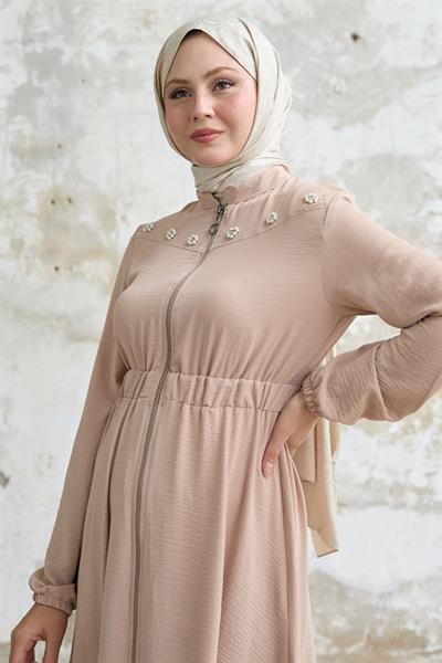 Çiçek İnci Robalı Lastikli Bej Ferace