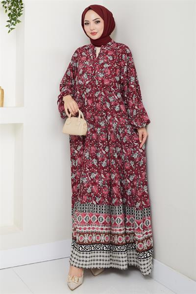 Çiçek Patlı Fuşya Viskon Elbise