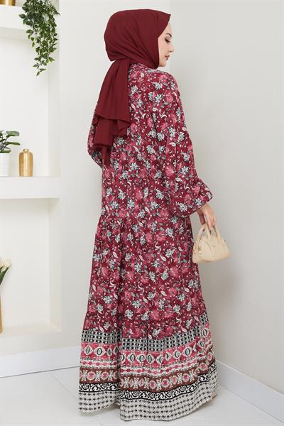 Çiçek Patlı Fuşya Viskon Elbise