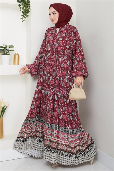 Çiçek Patlı Fuşya Viskon Elbise
