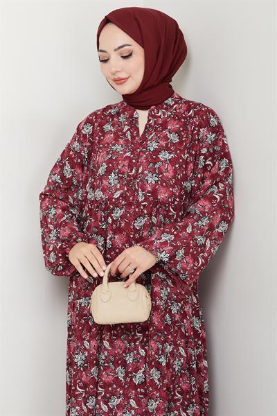 Çiçek Patlı Fuşya Viskon Elbise