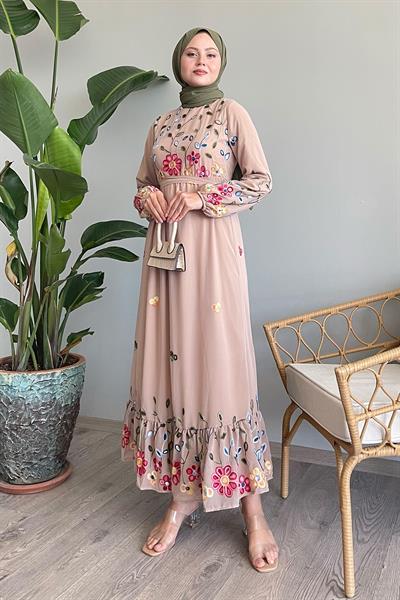Daisy Flower Beige Chiffon Dress