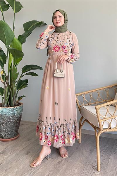 Daisy Flower Beige Chiffon Dress