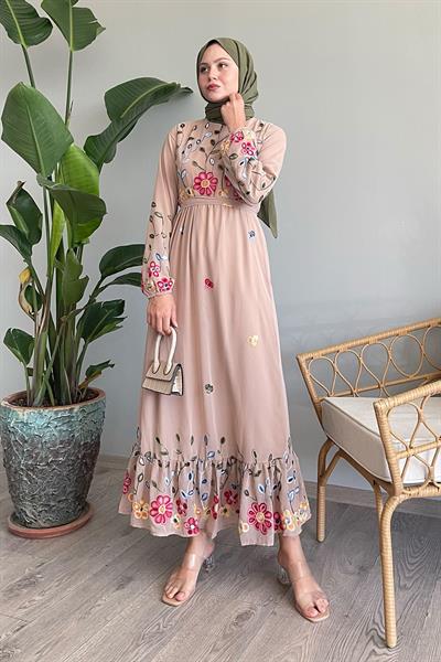 Daisy Flower Beige Chiffon Dress