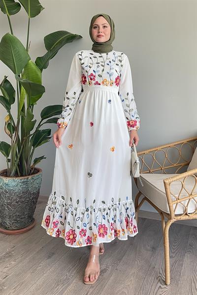Daisy Flower White Chiffon Dress