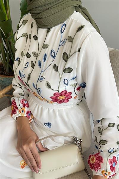 Daisy Flower White Chiffon Dress