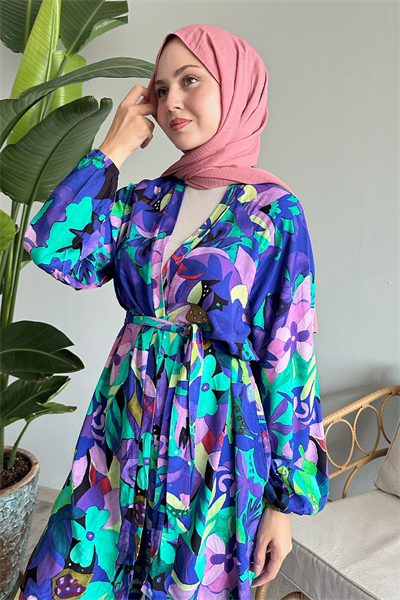 Çiçekli Viskon Mor İkili Takım