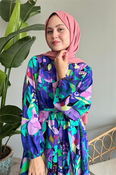 Çiçekli Viskon Mor İkili Takım