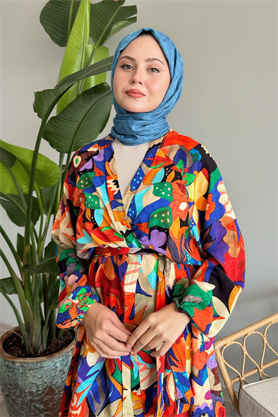 Çiçekli Viskon Oranj İkili Takım