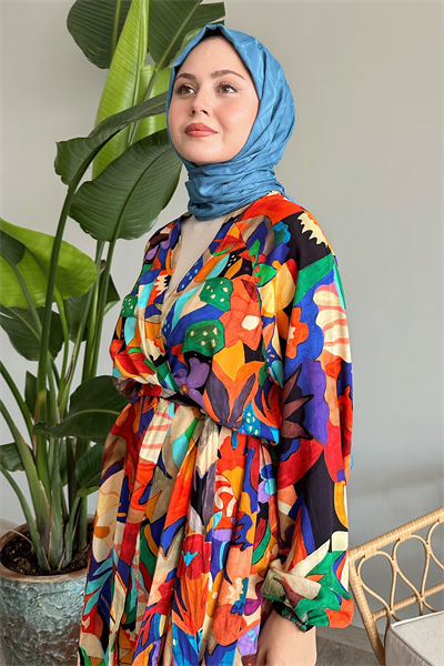 Çiçekli Viskon Oranj İkili Takım