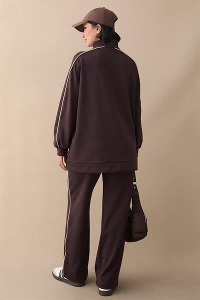 Çift Biyeli Fermuarlı Acı Kahve İkili Takım