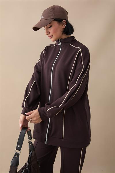 Çift Biyeli Fermuarlı Acı Kahve İkili Takım