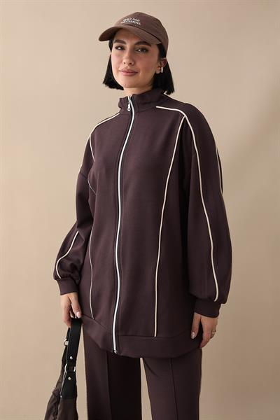 Çift Biyeli Fermuarlı Acı Kahve İkili Takım