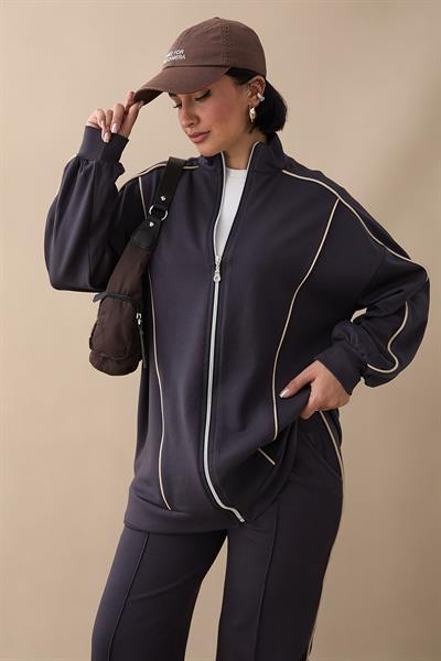 Çift Biyeli Fermuarlı Antrasit İkili Takım