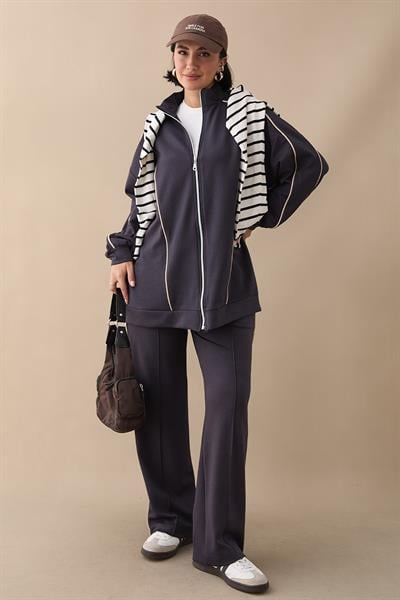 Çift Biyeli Fermuarlı Antrasit İkili Takım