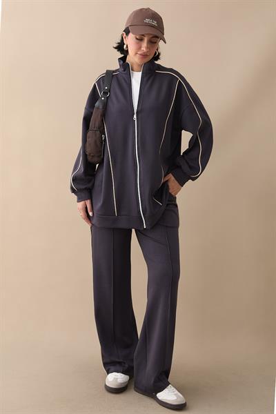 Çift Biyeli Fermuarlı Antrasit İkili Takım