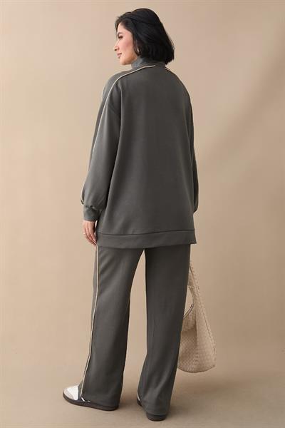 Çift Biyeli Fermuarlı Haki İkili Takım