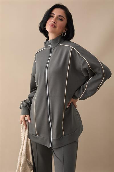 Çift Biyeli Fermuarlı Haki İkili Takım