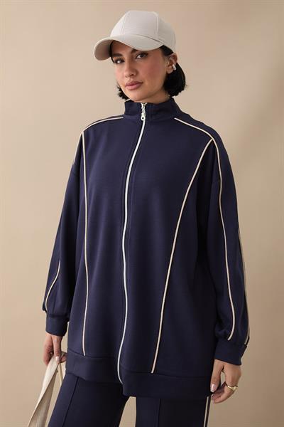 Çift Biyeli Fermuarlı Lacivert İkili Takım