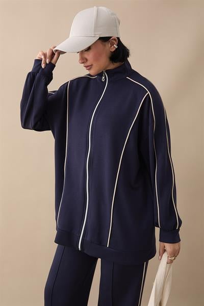 Çift Biyeli Fermuarlı Lacivert İkili Takım