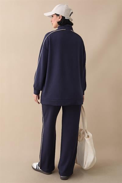 Çift Biyeli Fermuarlı Lacivert İkili Takım