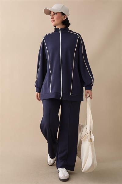 Çift Biyeli Fermuarlı Lacivert İkili Takım