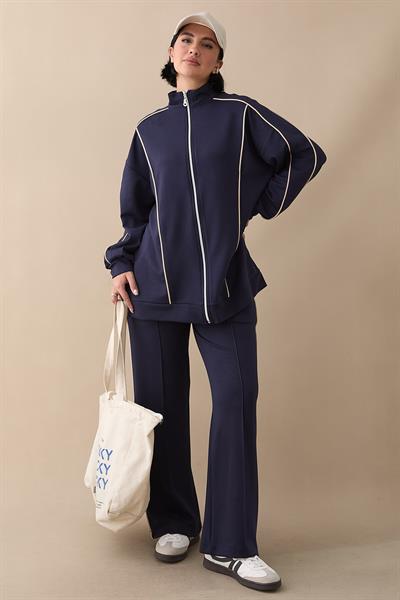 Çift Biyeli Fermuarlı Lacivert İkili Takım