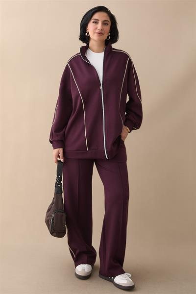 Çift Biyeli Fermuarlı Mor İkili Takım