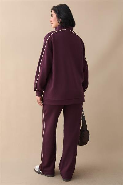 Çift Biyeli Fermuarlı Mor İkili Takım