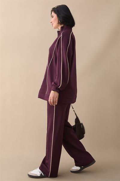 Çift Biyeli Fermuarlı Mor İkili Takım