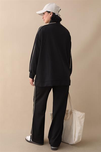 Çift Biyeli Fermuarlı Siyah İkili Takım