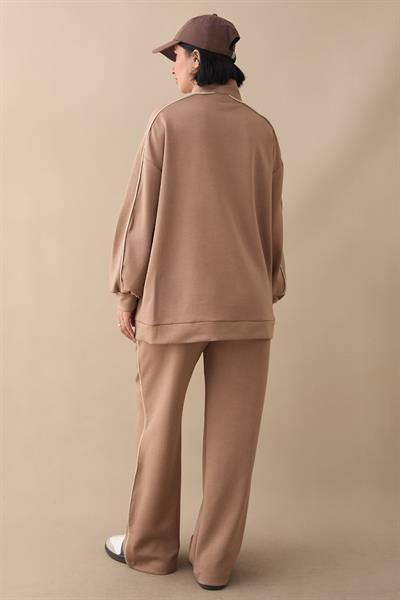 Çift Biyeli Fermuarlı Sütlü Kahve İkili Takım