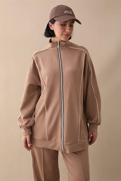 Çift Biyeli Fermuarlı Sütlü Kahve İkili Takım